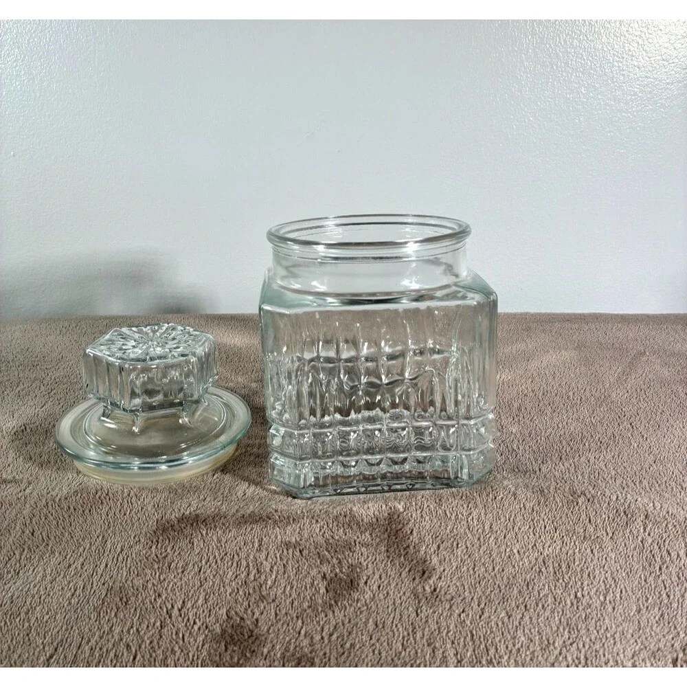 Vintage Clear Glass Apothecary Candy Cookie Storage Jar Canister w Lid 7 Inch